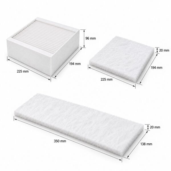 VALLOX 096 MC VALLOPLUS 270 MV f7 filterpaket 27 225 × 194 × 96 abmessungen ValloPlus- und Vallox-Filterset F7/G4 mit Maßen 225 × 194 × 96 mm, 225 × 194 × 20 mm und 350 × 138 × 20 mm