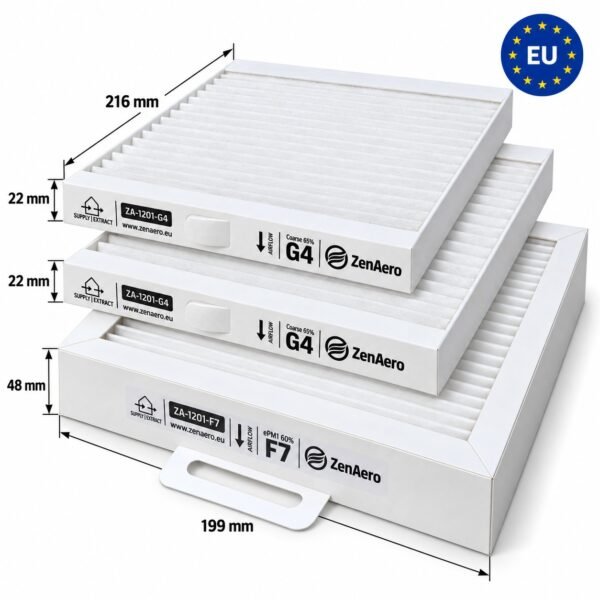 brofer-rdcd25sk-rdcd25sh-filtri-f7-2xg4-dimensioni Abmessungen der Brofer RDCD25SK / RDCD25SH Ersatzfilter – F7 216 × 199 × 48 mm, 2 × G4 216 × 199 × 22 mm