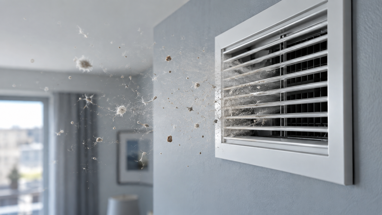 Partículas de polvo grueso junto a una entrada de ventilación