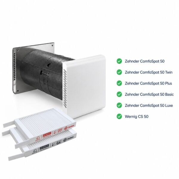 Zehnder ComfoSpot 50 Lüftungsgerät mit kompatiblem F7 + G4 Ersatzfilterset 527005400