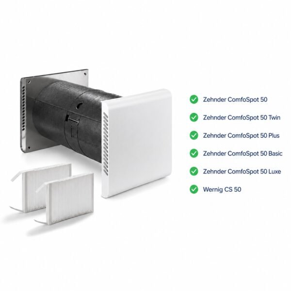 comfospot-50-mit-filter-f7-lueftungsanlage-filter.jpg Zehnder ComfoSpot 50 – Kompatibles Ersatzfilterset, 2 Filter: 2 × ISO Coarse (G4), 182 × 123 × 20 mm