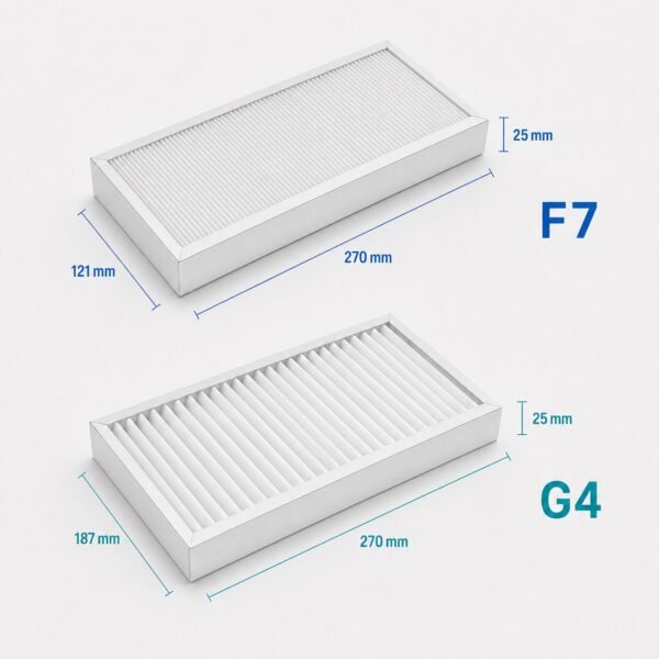 dimensioni-filtri-salda-smarty-2xv.jpg Salda Smarty 2XV 1.1 / 1.2 – Kompatibles Ersatzfilterset, 2 Filter: ePM1 60% (F7) + ISO Coarse (G4), 270 × 121 × 25 mm / 270 × 187 × 25 mm