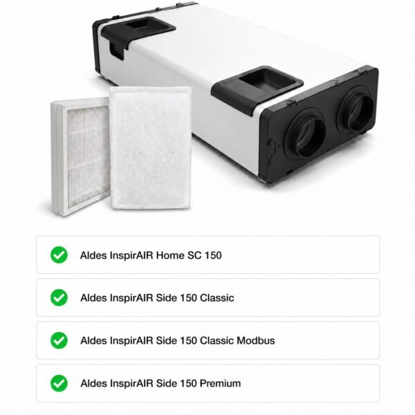 filtri-unita-vmc-aldes-inspirair-sc-150.jpg Aldes InspirAIR Home SC 150 / Side 150 Classic / Classic Modbus / Premium – Kompatibles Ersatzfilterset, 2 Filter: ePM1 60% (F7) + ISO Coarse (G4), 150 × 190 × 47 mm / 150 × 200 mm