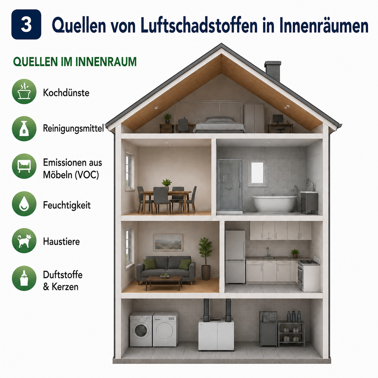 Typische Quellen von Schadstoffen in Innenräumen