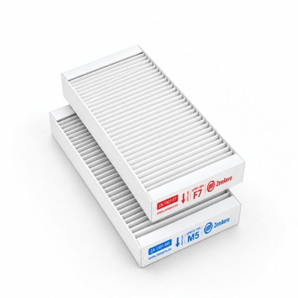 Pluggit Avent P300 und P300N Ersatzfilterset mit 2 Filtern – ePM1 60% (F7) und ISO Coarse 65% (G4), 350 × 160 × 48 mm.