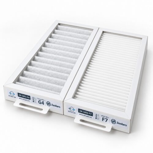Filterset für Pluggit Avent P310 / AP310 ab 2013 mit 2 Ersatzfiltern in 411x158x46 mm: 1x F7 ePM1 60% für Zuluft und 1x G4 ISO Coarse 65% für Abluft.