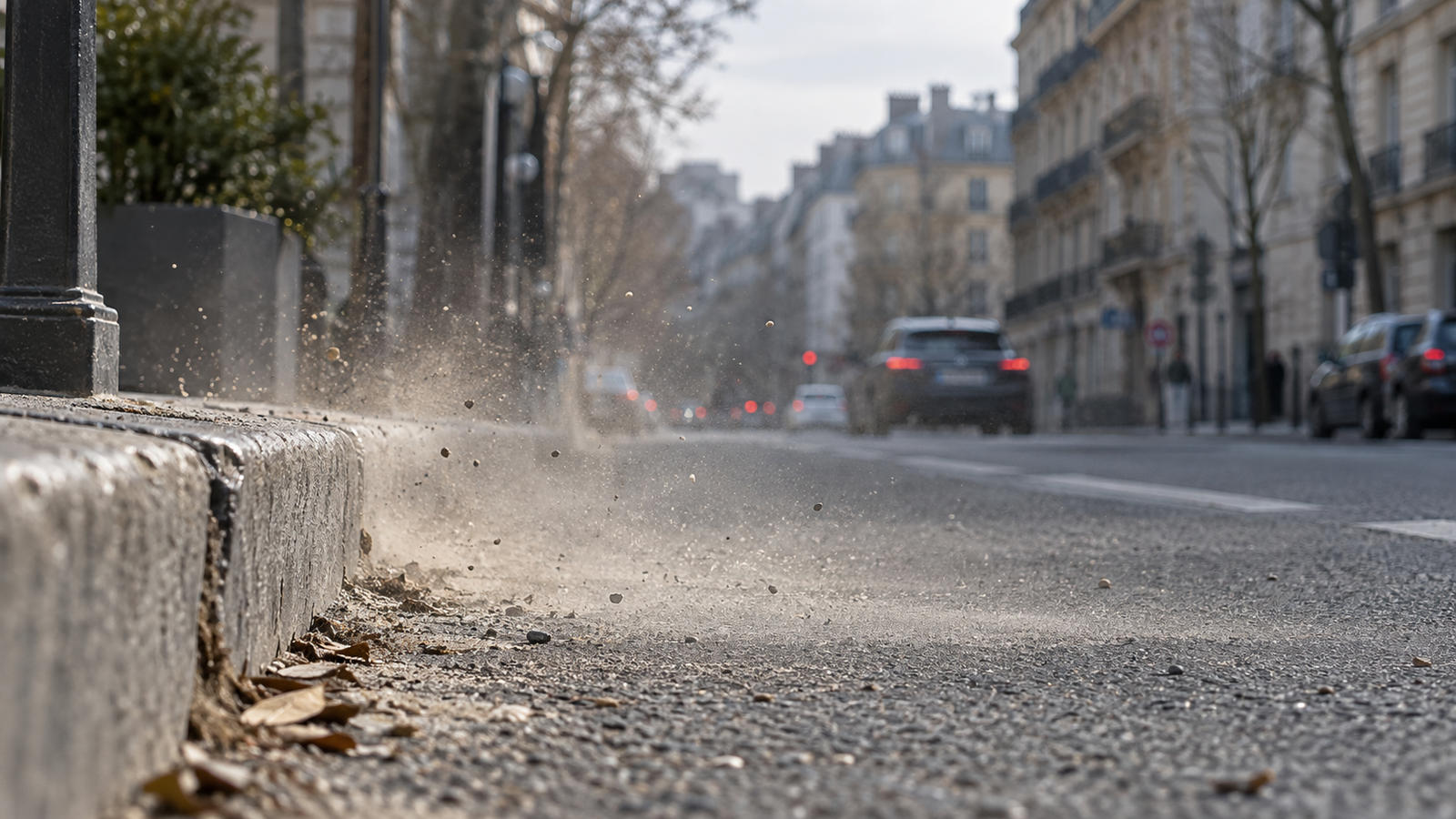 Polvo de la carretera y partículas minerales en el aire urbano