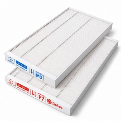 Viessmann Vitovent 300-F Ersatzfilterset mit 2 Lüftungsfiltern – F7 und M5, Maße: 370 × 200 × 24 mm und 370 × 150 × 24 mm.