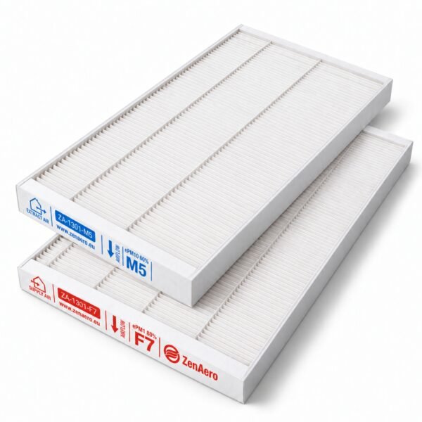 Viessmann Vitovent 300-F Ersatzfilterset mit 2 Lüftungsfiltern – F7 und M5, Maße: 370 × 200 × 24 mm und 370 × 150 × 24 mm.