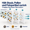 Dreilagiges Nanofaser-Filtermedium zur Abscheidung von Staub, Pollen und Feinpartikeln